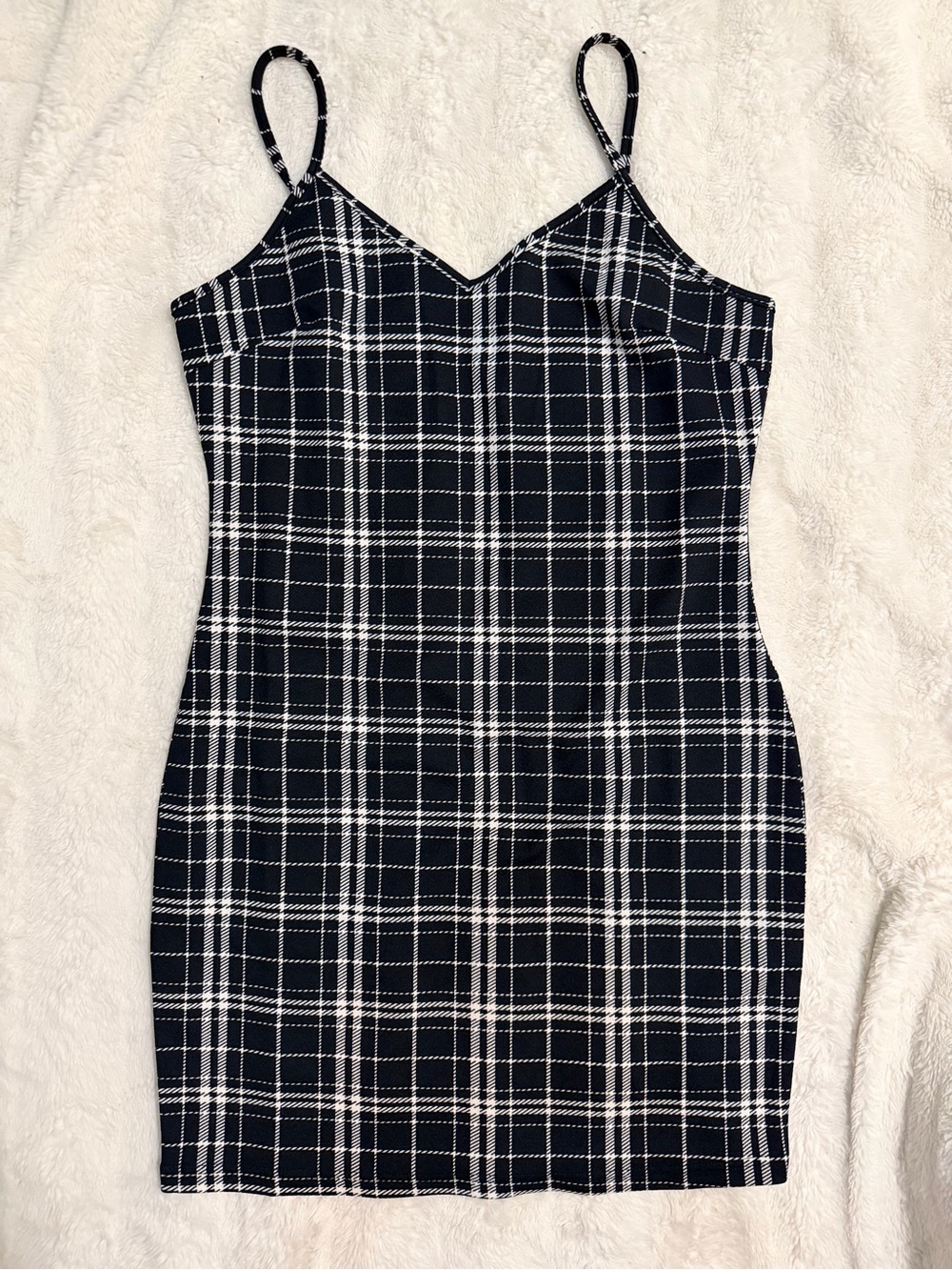 SHEIN Black and White Plaid Spaghetti-Strap Mini Dress